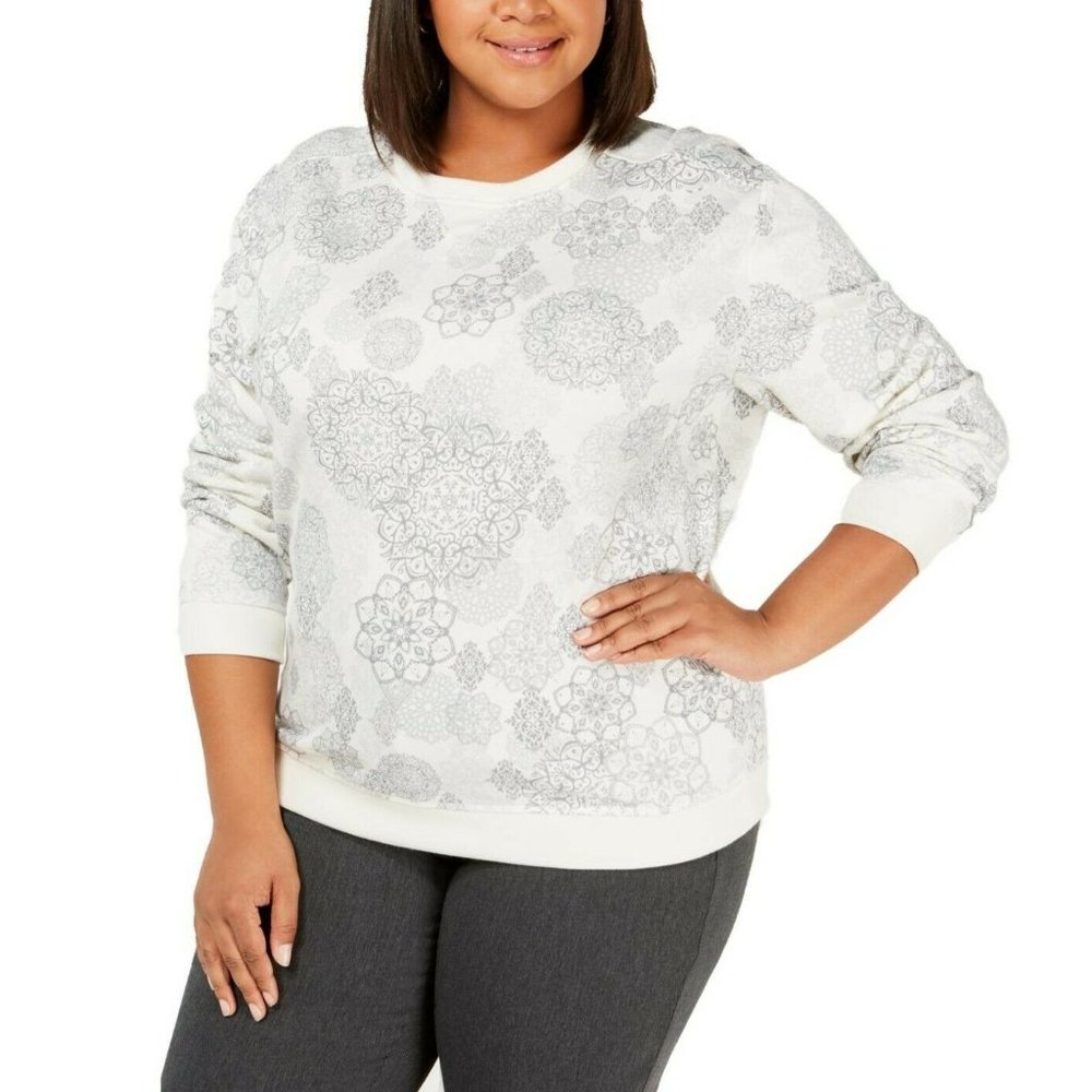 Karen Scott 3X White Medal Sweatshirt NWT AK54-5